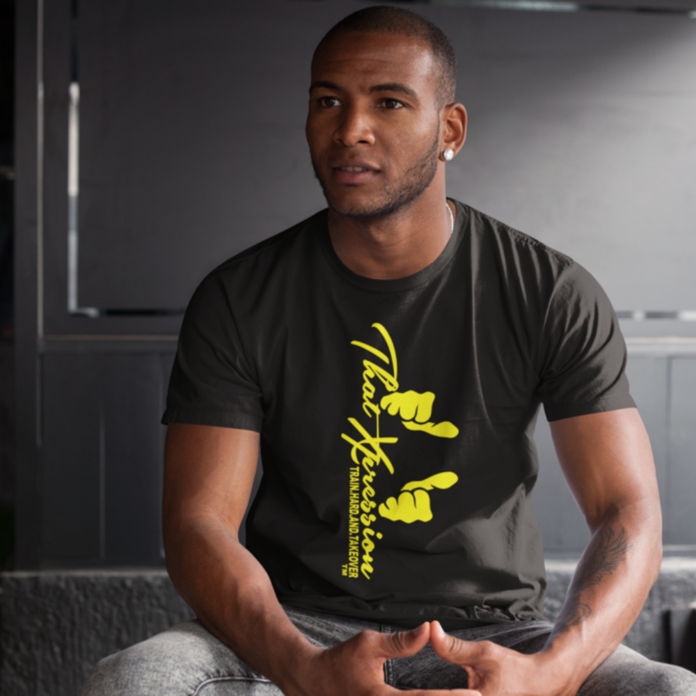 Train hard yellow branded gym casual tshirt
